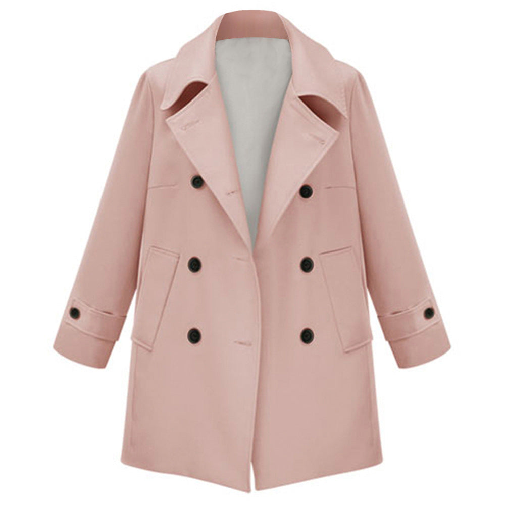 Autumn Double Breasted Woolen Coat Female Blazer Collar Long Sleeve Coat