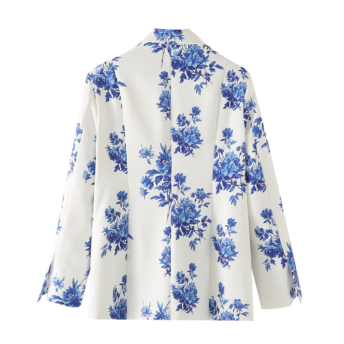 Spring Women Clothing Blue White Porcelain Loose Blazer for Women