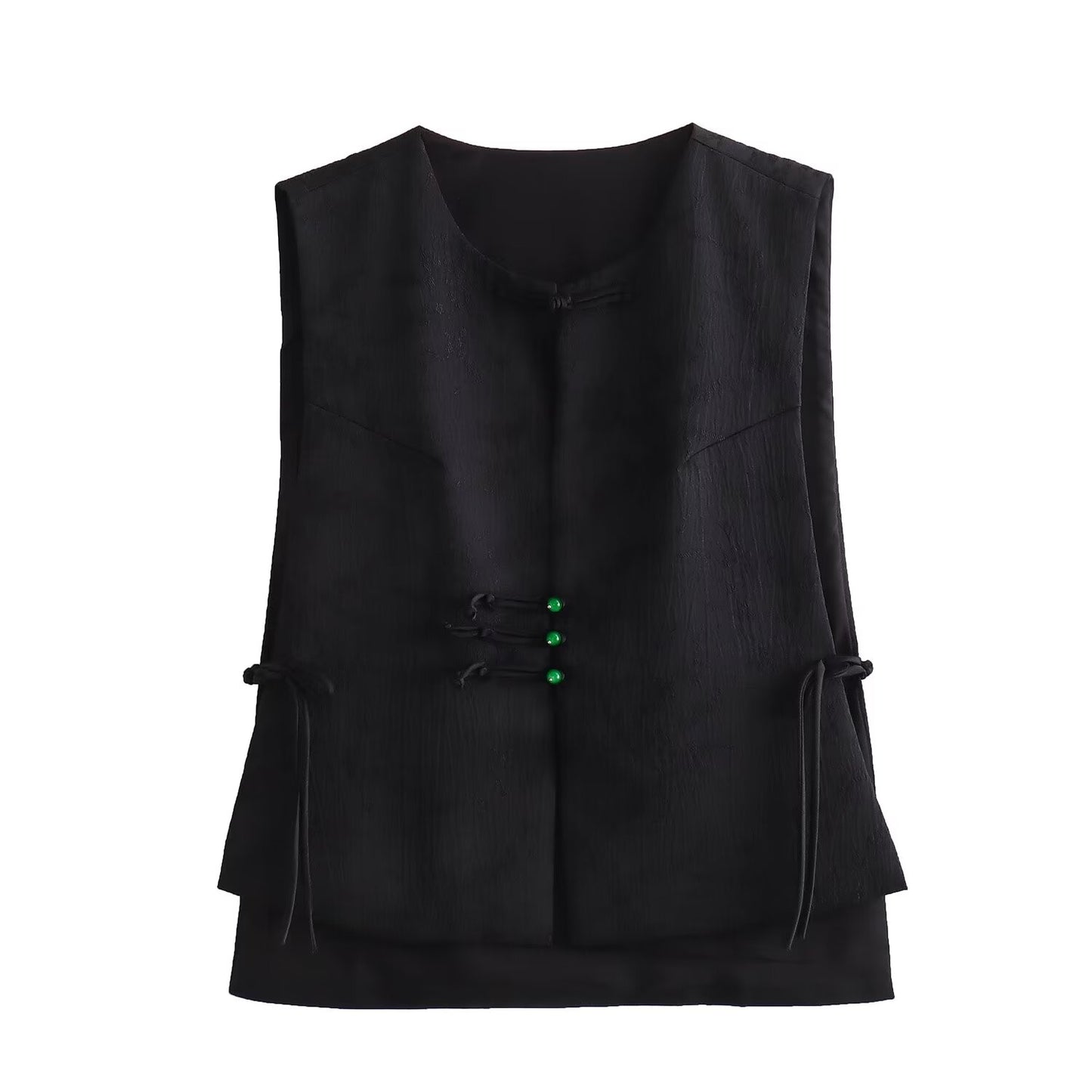 Spring Women Clothing Chinese Handmade Jade Buckle Sleeveless Vest