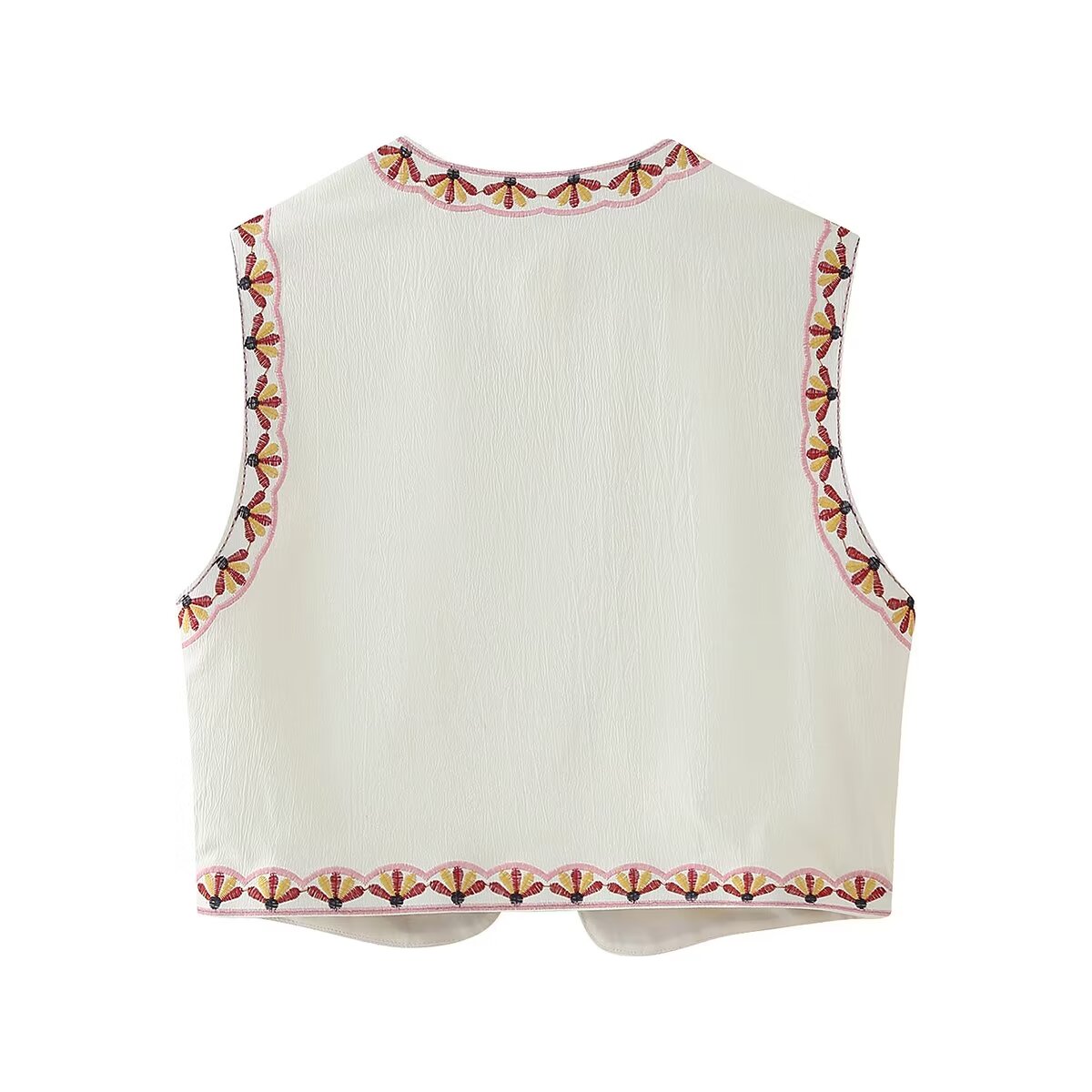 Women Clothing Summer Elegant Contrast Color Embroidered Short Vest