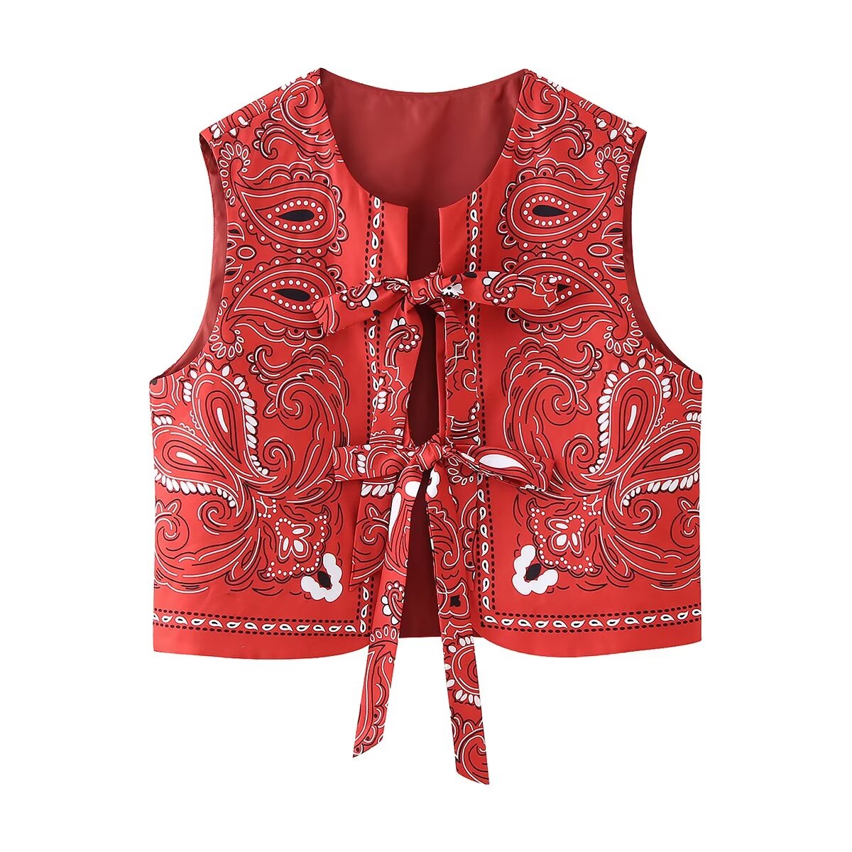 Spring Women Street Printed Lace Up Decoration Cotton Vest