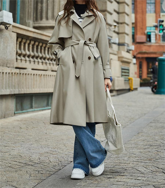 Classic Non Ironing Anti Wrinkle British Casual Extended Trench Coat Women