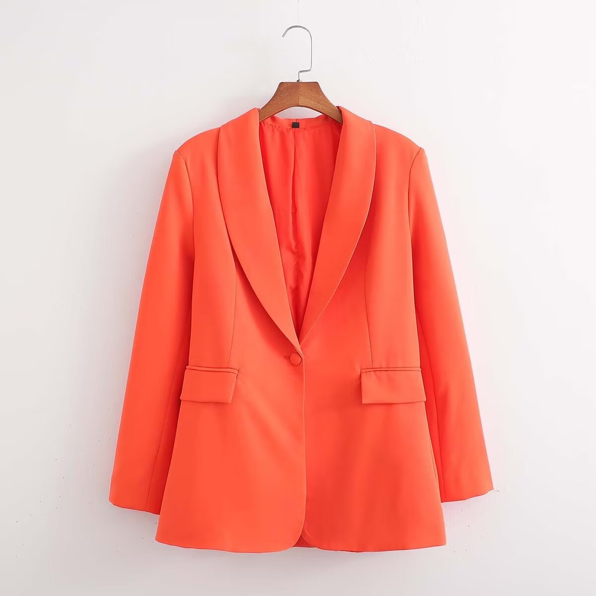 Blazer simple grain à manches longues décontracté ample orange français pour femmes