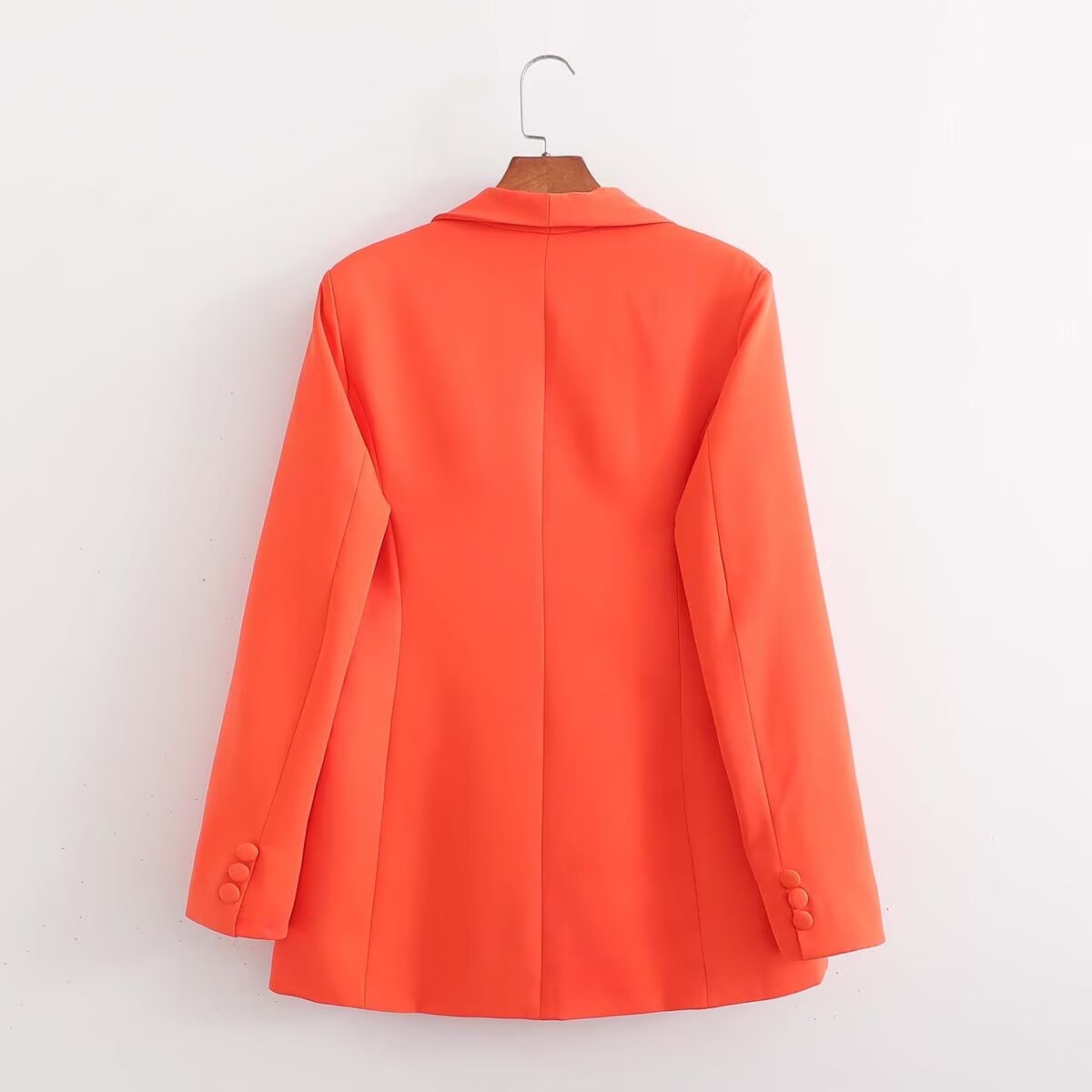 Blazer simple grain à manches longues décontracté ample orange français pour femmes