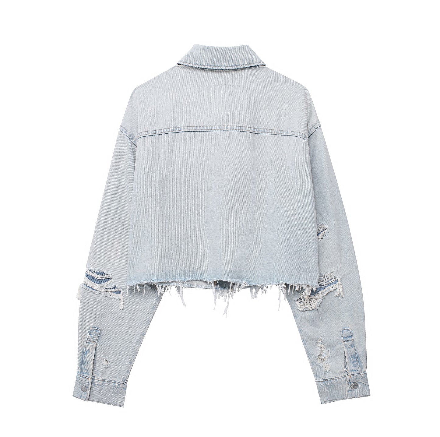 Spring Women Clothing Casual Ripped Decoration Denim Shacket