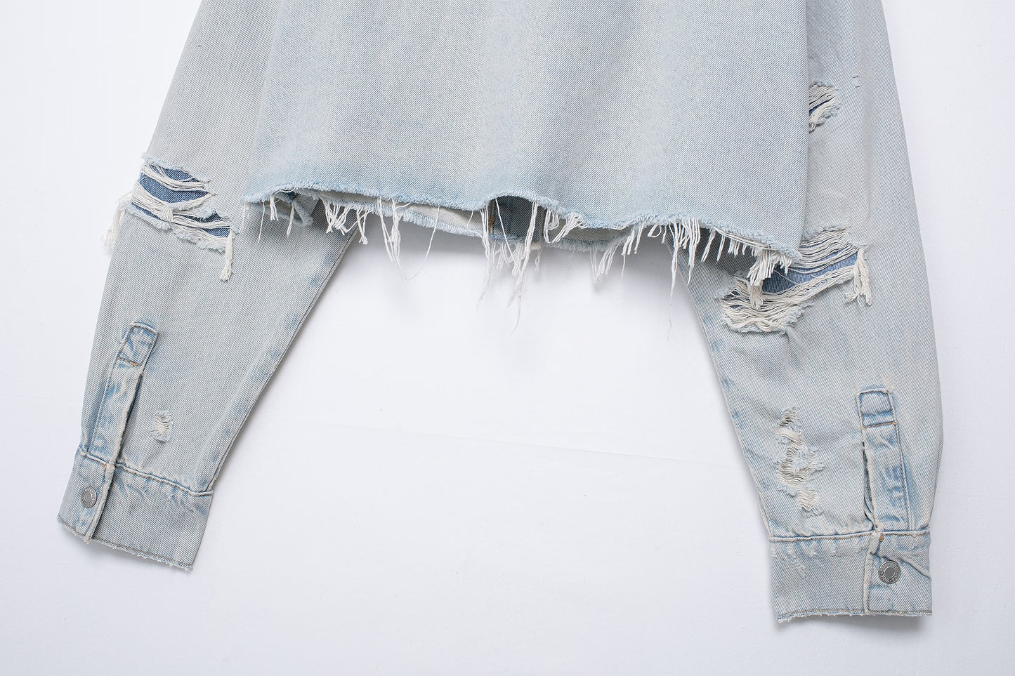 Spring Women Clothing Casual Ripped Decoration Denim Shacket