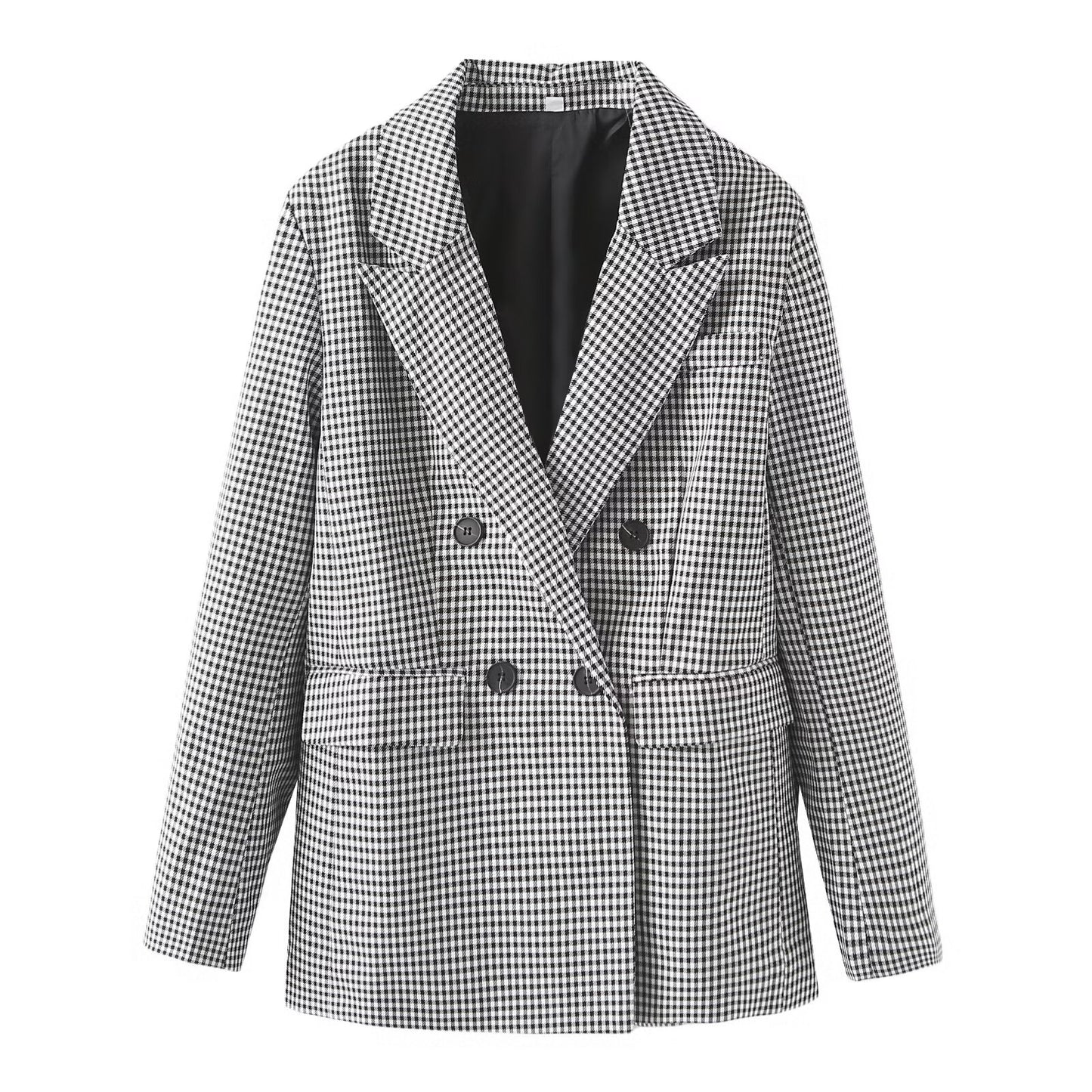 Blazer croisé décontracté à carreaux pour femmes, all-match, motif pied-de-poule