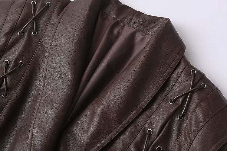 Winter Women Clothing Casual All Match Coffee Brown Leather Coat