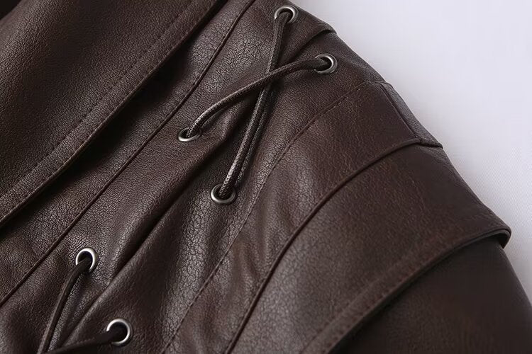 Winter Women Clothing Casual All Match Coffee Brown Leather Coat