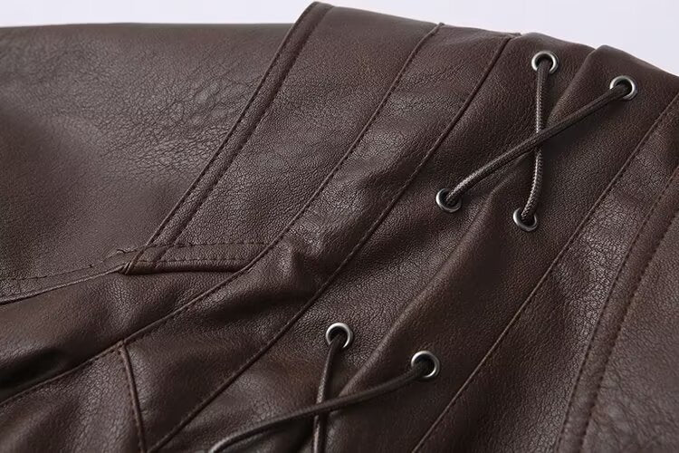 Winter Women Clothing Casual All Match Coffee Brown Leather Coat