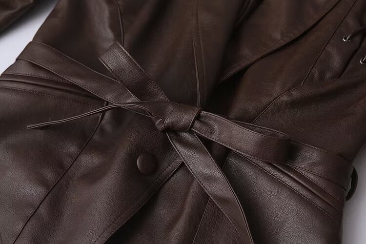 Winter Women Clothing Casual All Match Coffee Brown Leather Coat