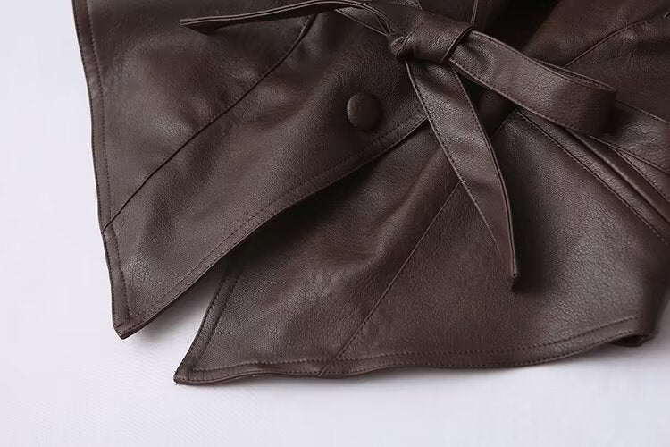 Winter Women Clothing Casual All Match Coffee Brown Leather Coat