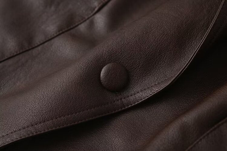 Winter Women Clothing Casual All Match Coffee Brown Leather Coat