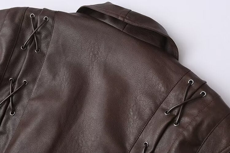 Winter Women Clothing Casual All Match Coffee Brown Leather Coat