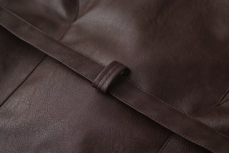 Winter Women Clothing Casual All Match Coffee Brown Leather Coat