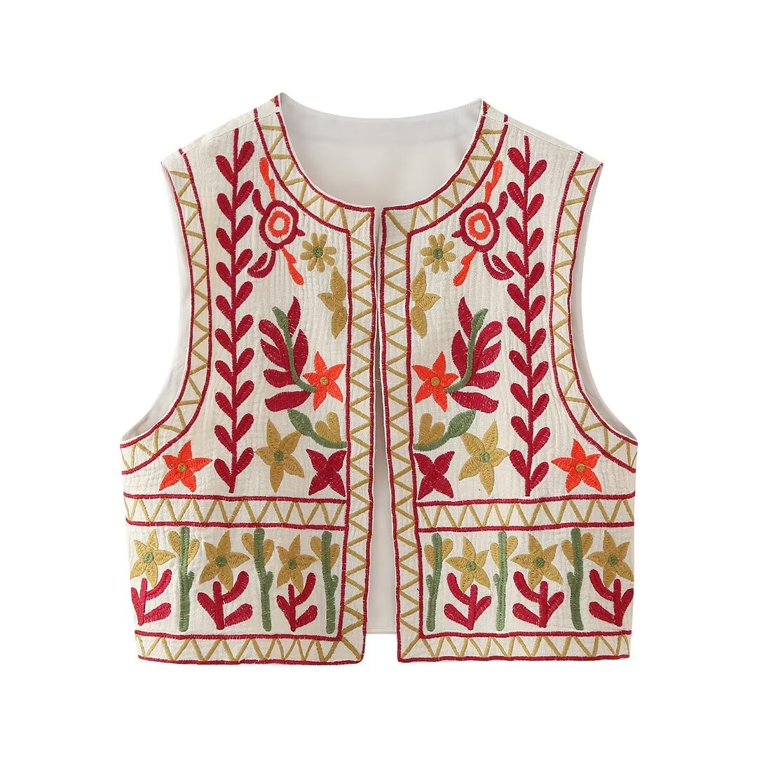 Spring Women Clothing Casual Hundred Simple Embroidery Color Vest Top