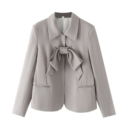 Women Autumn Winter Solid Designer Bow Blazer