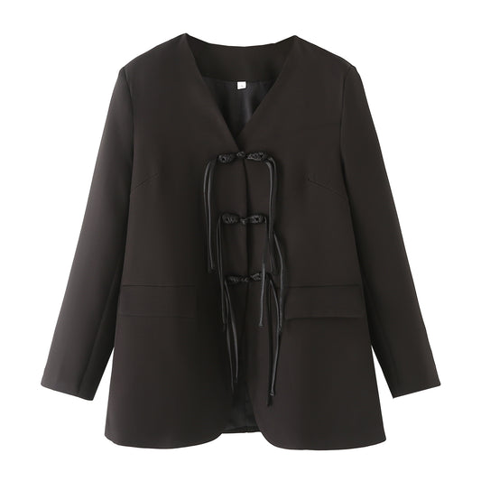 Chinese Buckle National Blazer for Women Spring Autumn Elegant Blazers