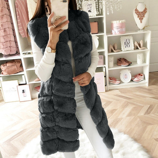 Gilet Long en fausse fourrure, manteau rembourré en coton, épais, longue Section, en peluche, nouvelle collection automne hiver