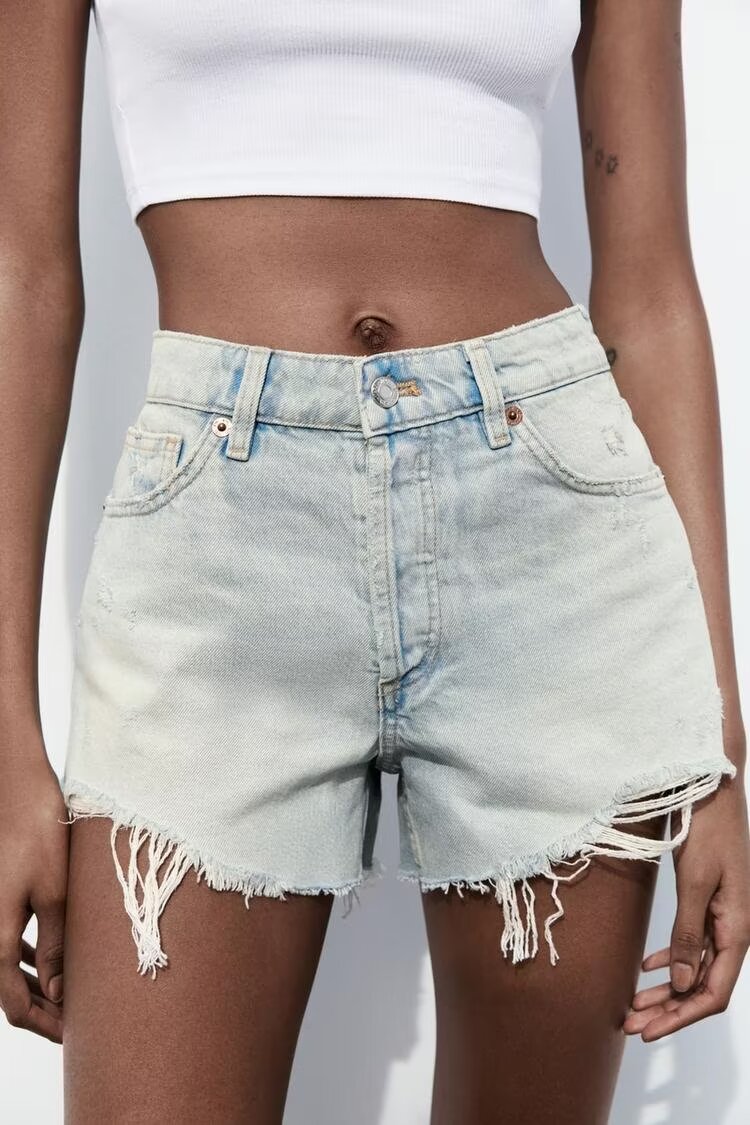 Short en Denim taille haute décontracté pour femmes, vêtements français avec trous perforés, décoration