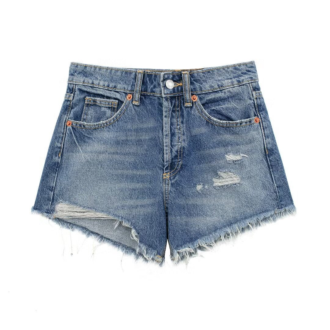 Short en Denim taille haute décontracté pour femmes, vêtements français avec trous perforés, décoration