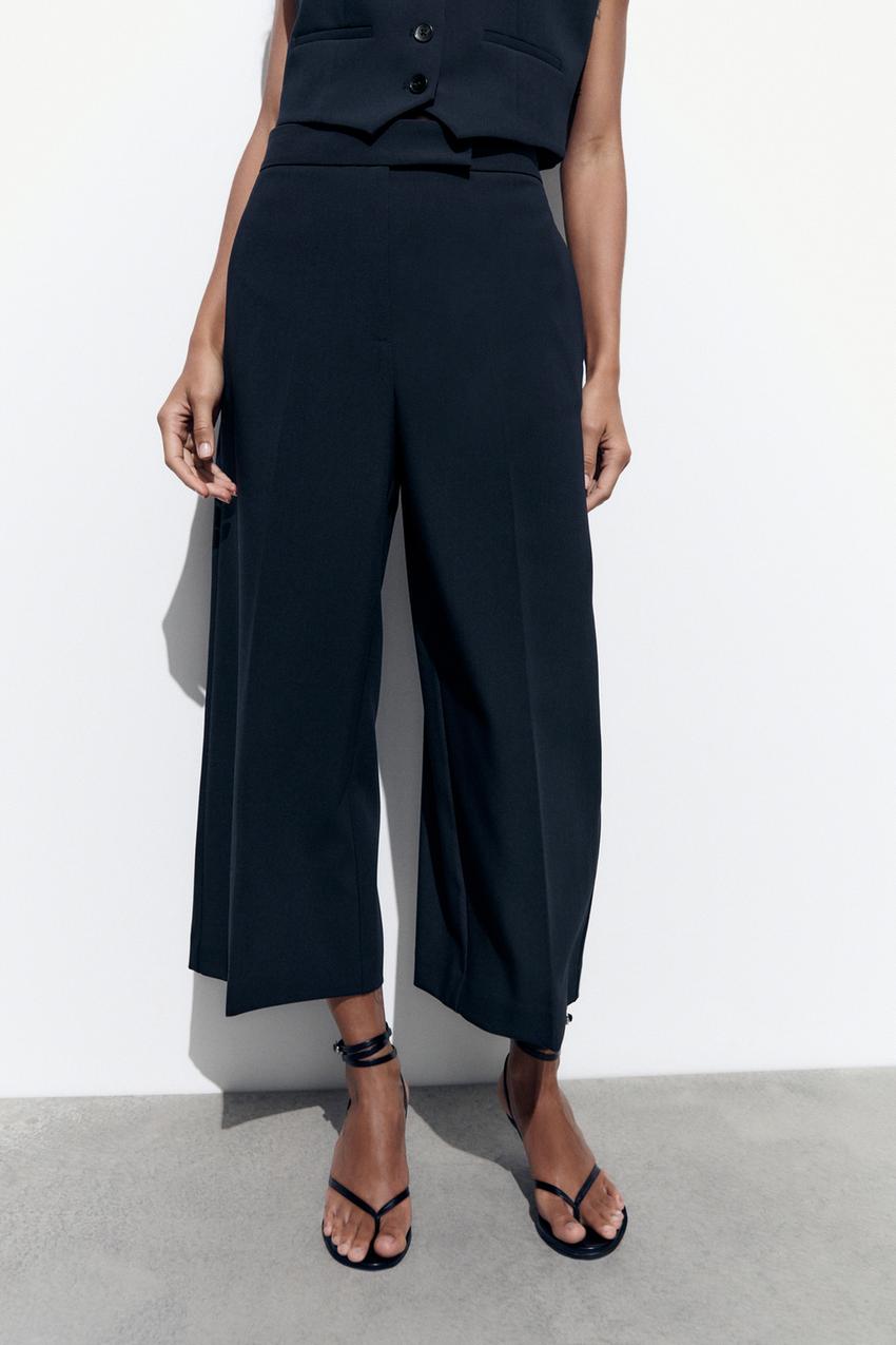 Summer Women Fashionable Temperamental All Match High Waist Wide Leg Pants Cropped Width Cuffless Pants