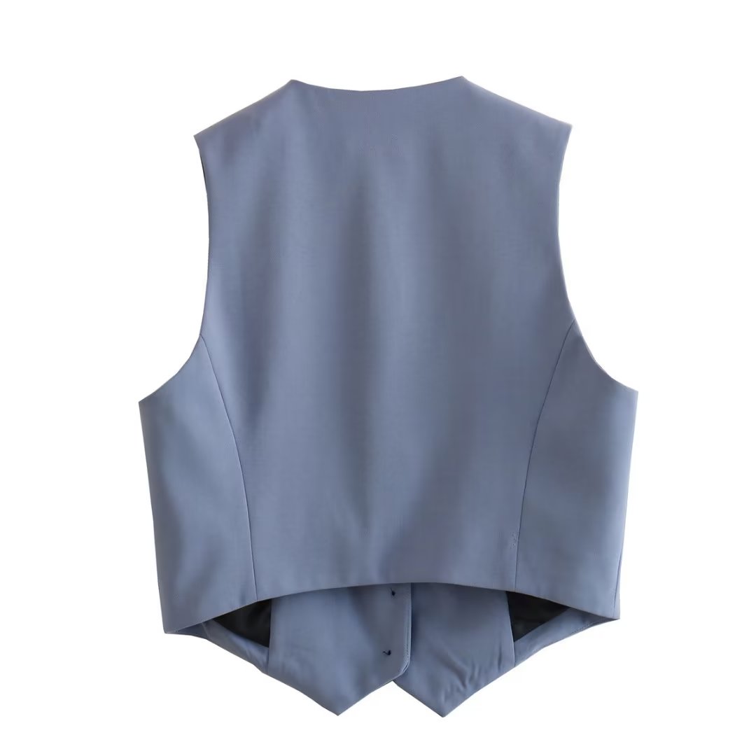 Women Clothing Fifteen Colour Retro Pure Candy Color V neck Short Vest Waistcoat Top