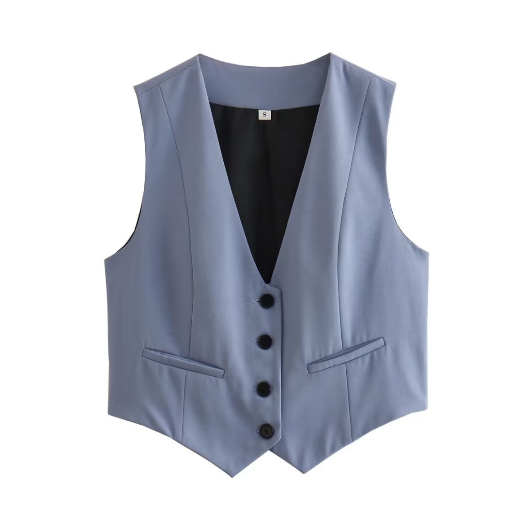 Women Clothing Fifteen Colour Retro Pure Candy Color V neck Short Vest Waistcoat Top