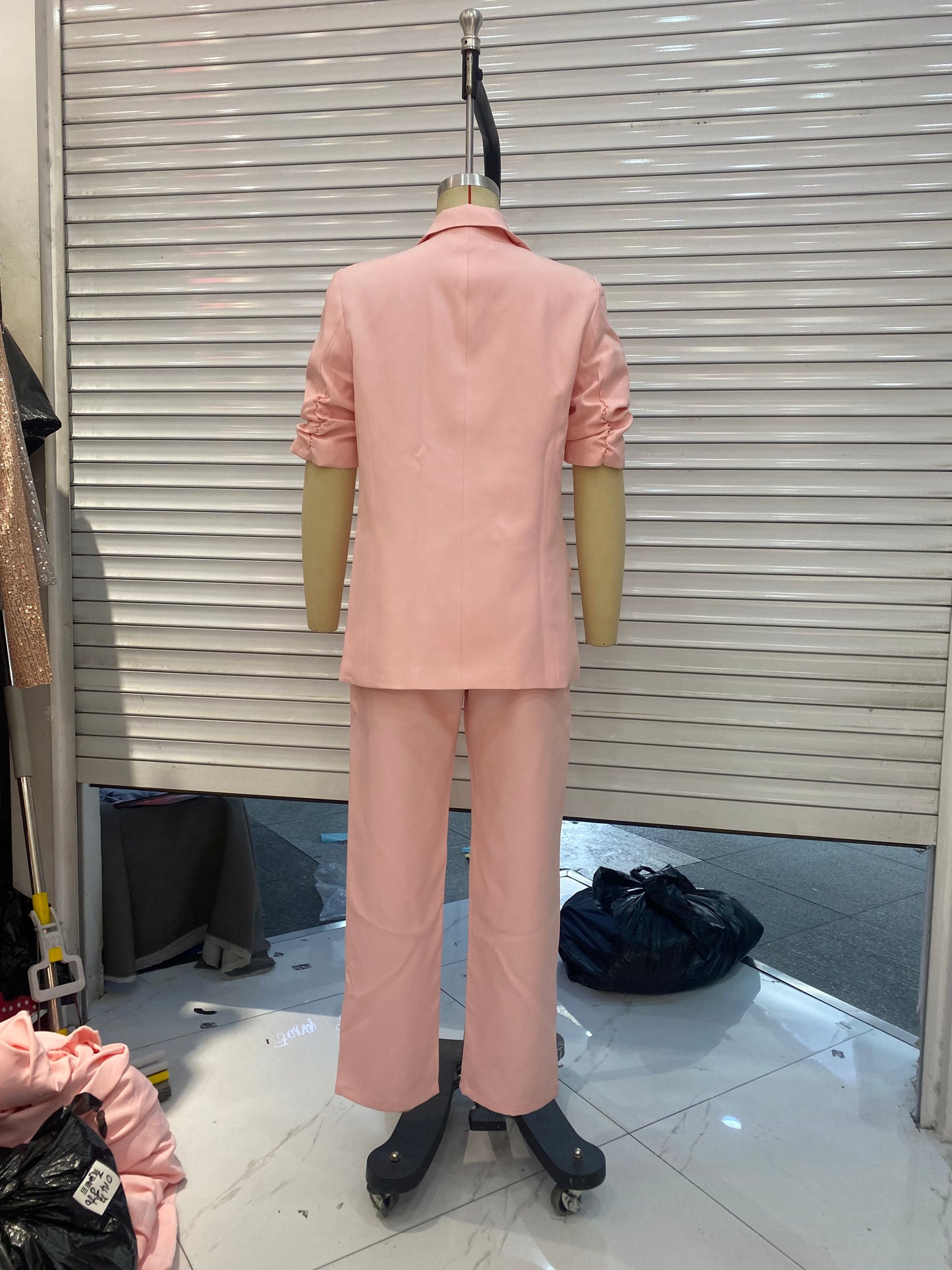 Ropa de mujer Conjuntos de pantalón y chaqueta rosa con lazo dulce de verano