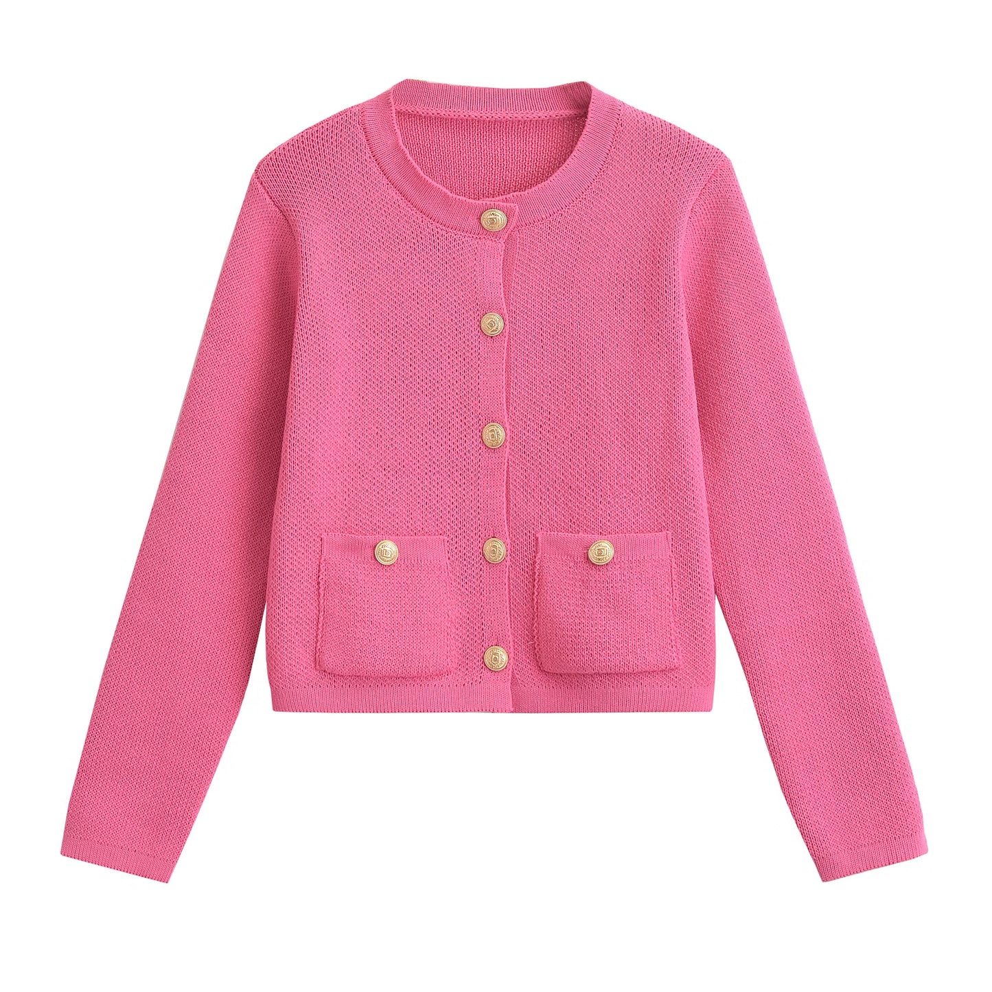 Women Clothing French Casual Button Decoration Knitted Coat