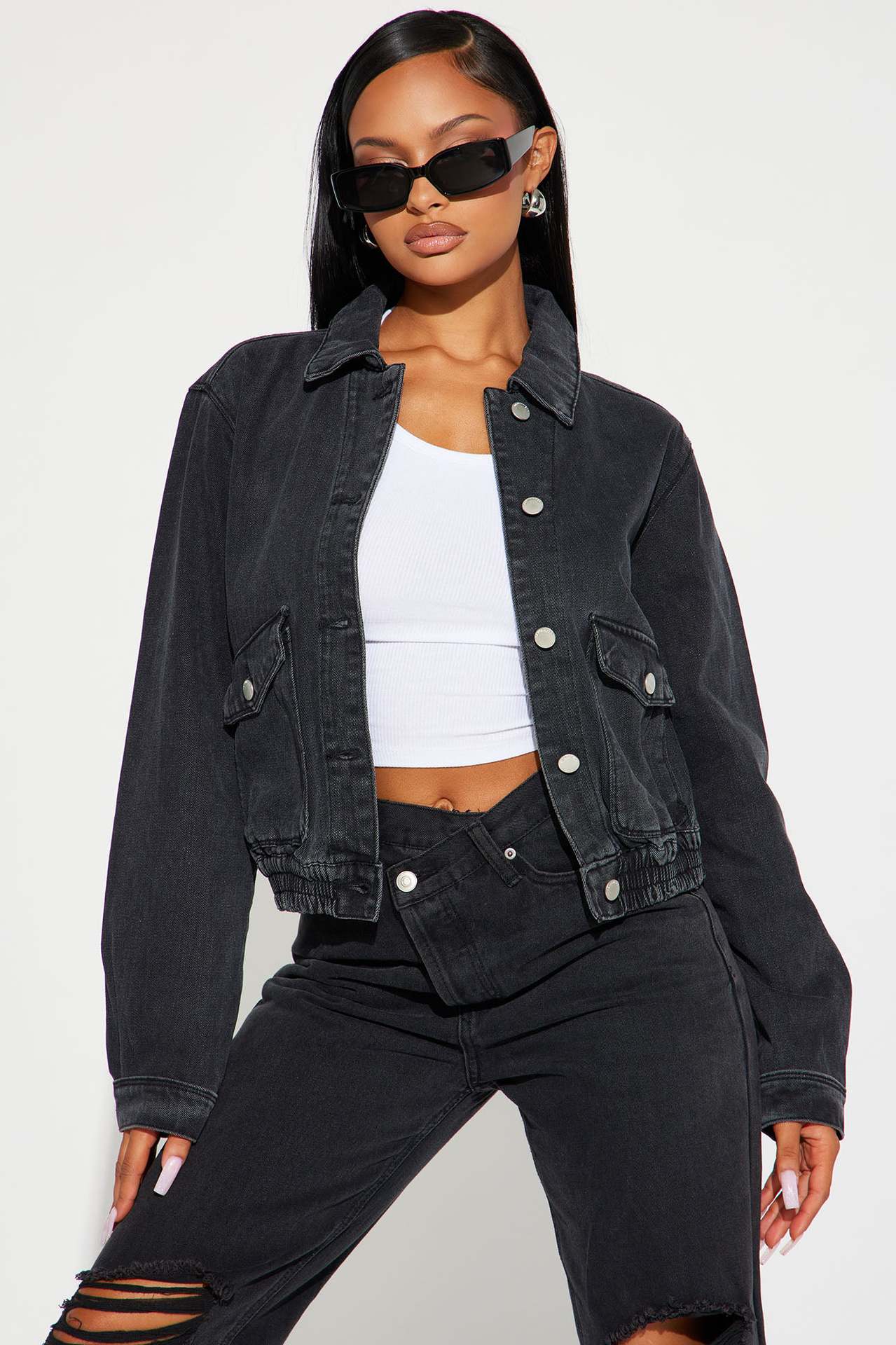 Manteau en jean à taille élastique pour femme