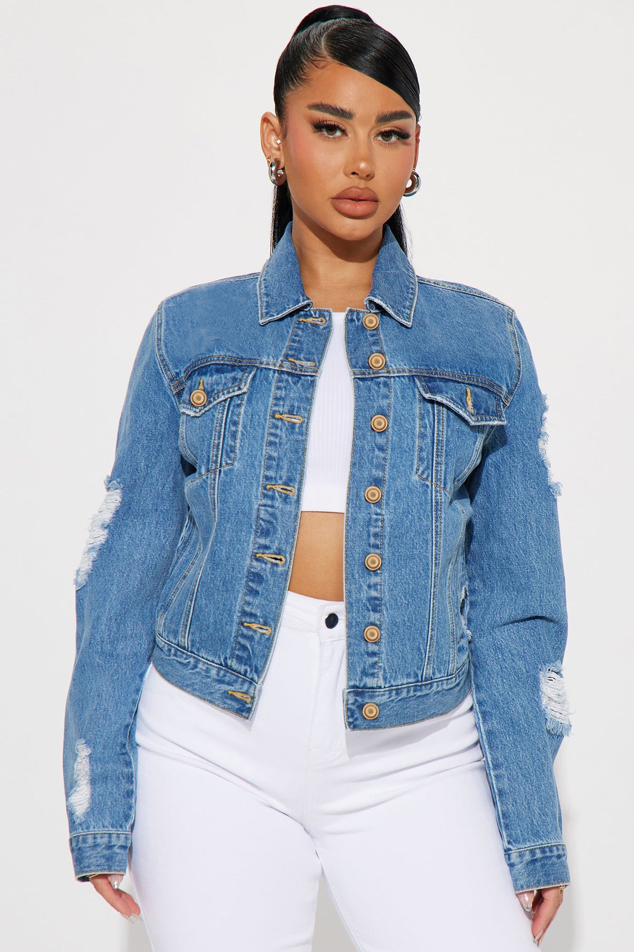 All Matching Sexy Ripped Denim Coat Top Women