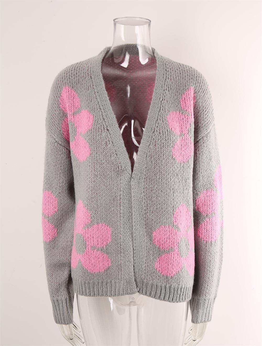 Automne hiver femmes imprimé pull Cardigan pull à fleurs femmes