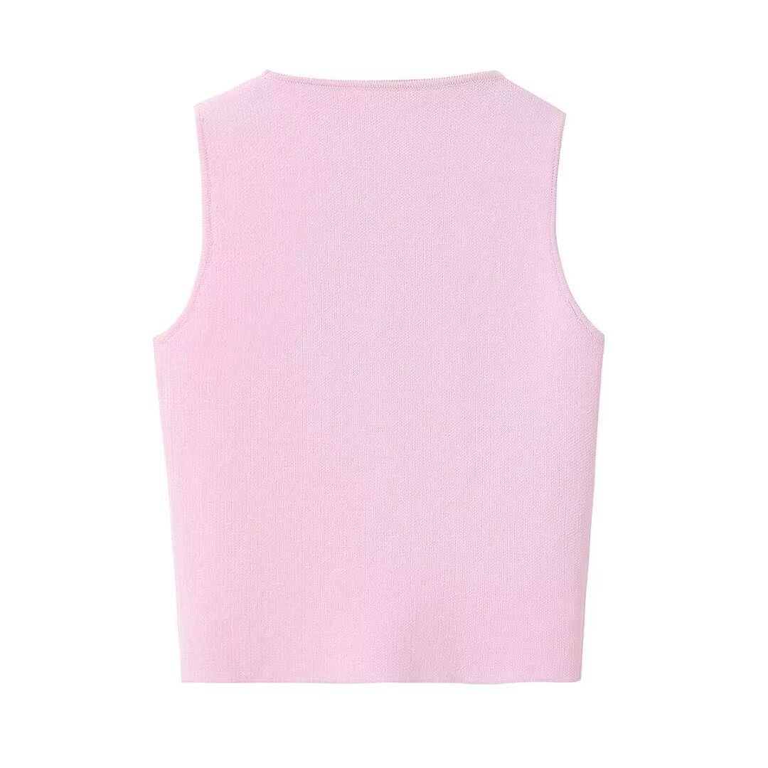 Camisole d'été en tricot pour femme, haut court sans manches