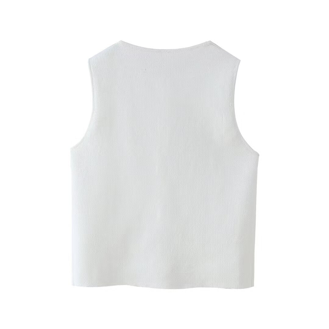 Camisole d'été en tricot pour femme, haut court sans manches