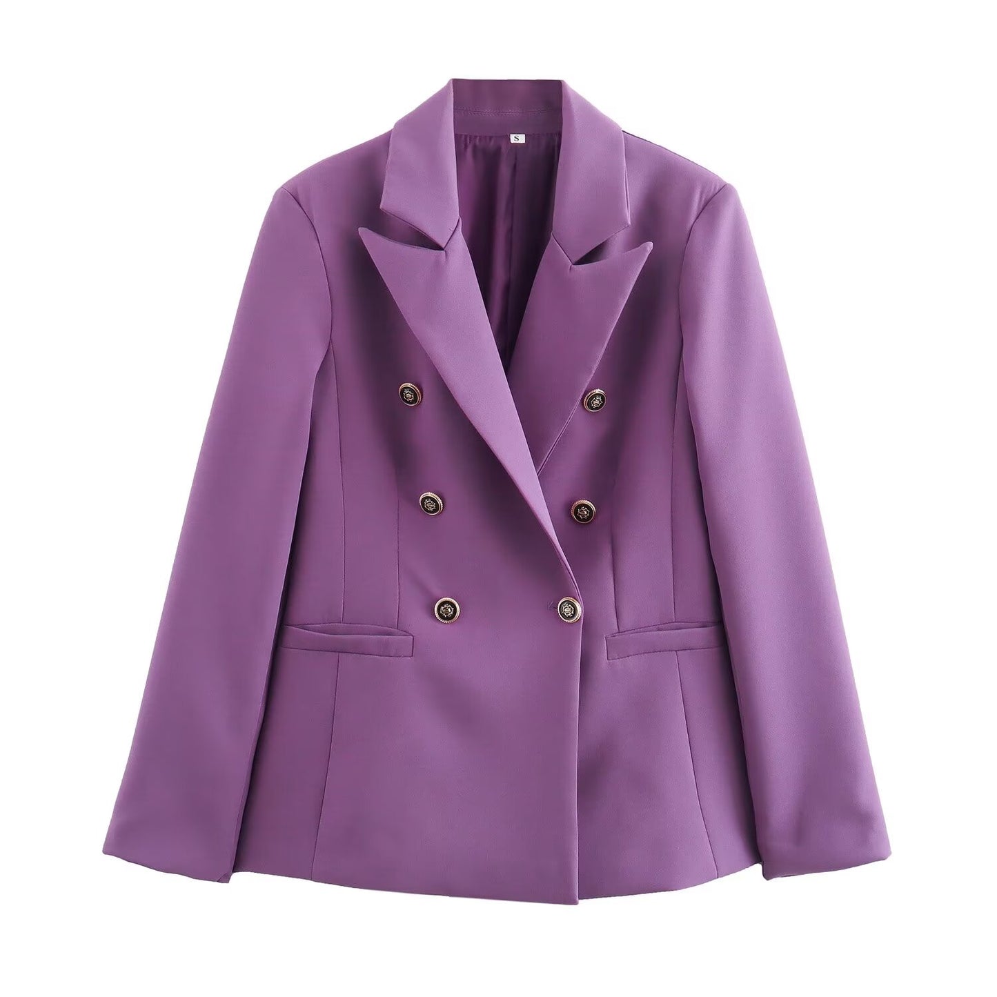 Summer Women Clothing Casual Simple All Match Purple Double Breasted Blazer