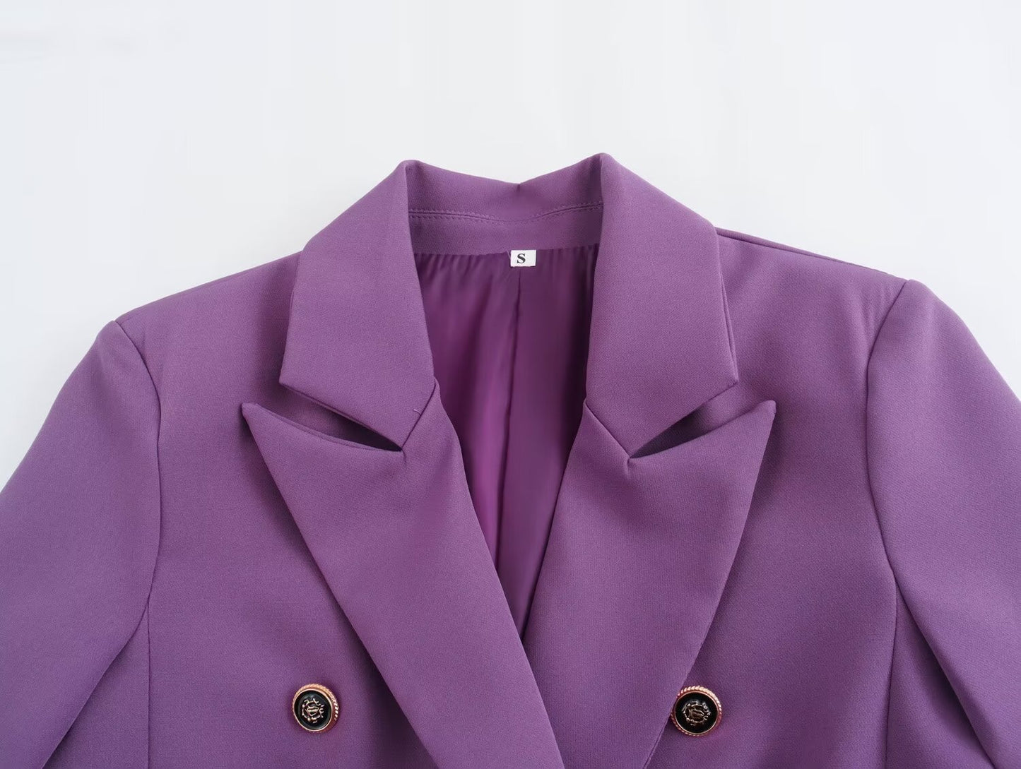 Summer Women Clothing Casual Simple All Match Purple Double Breasted Blazer