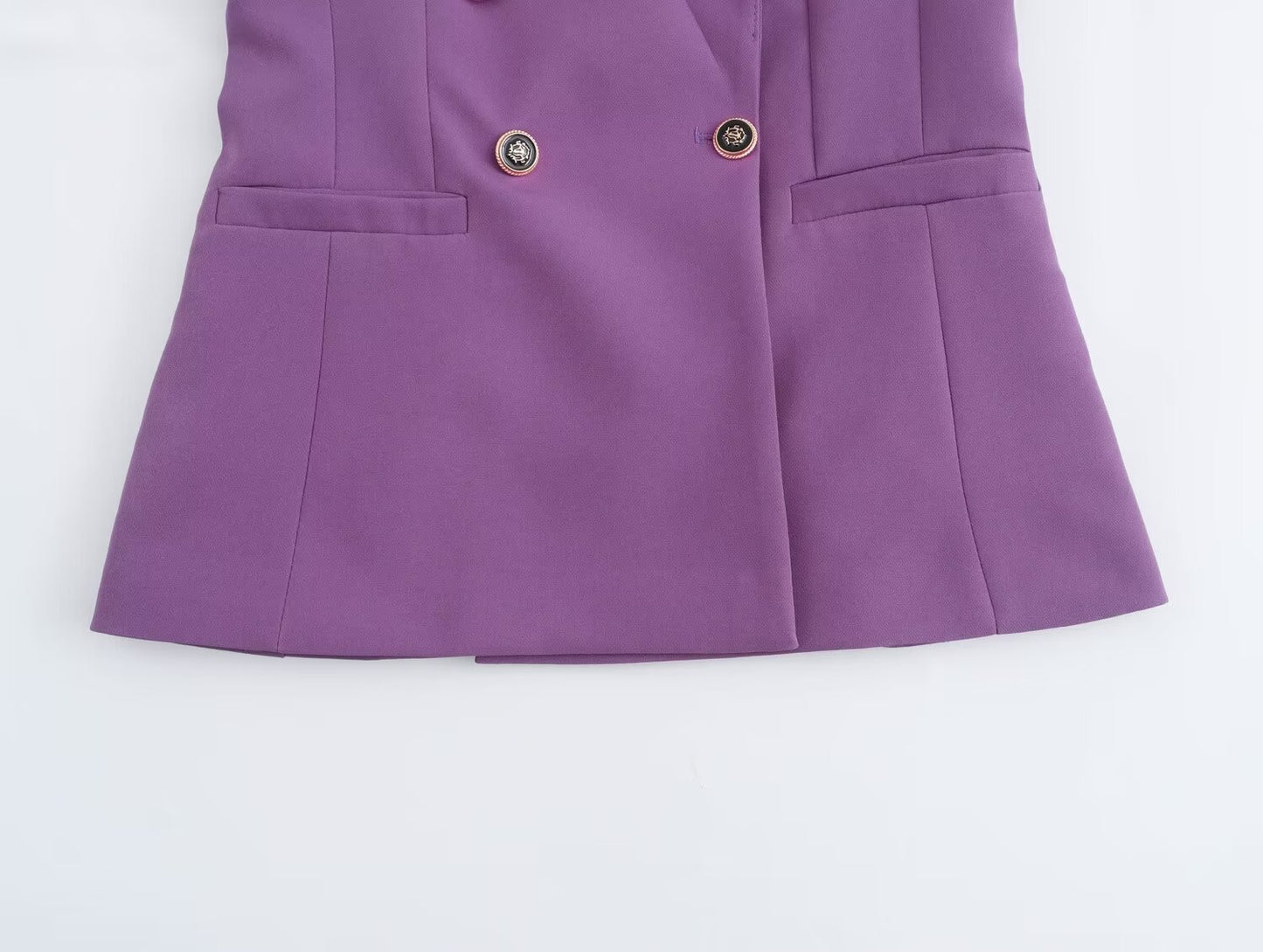 Summer Women Clothing Casual Simple All Match Purple Double Breasted Blazer