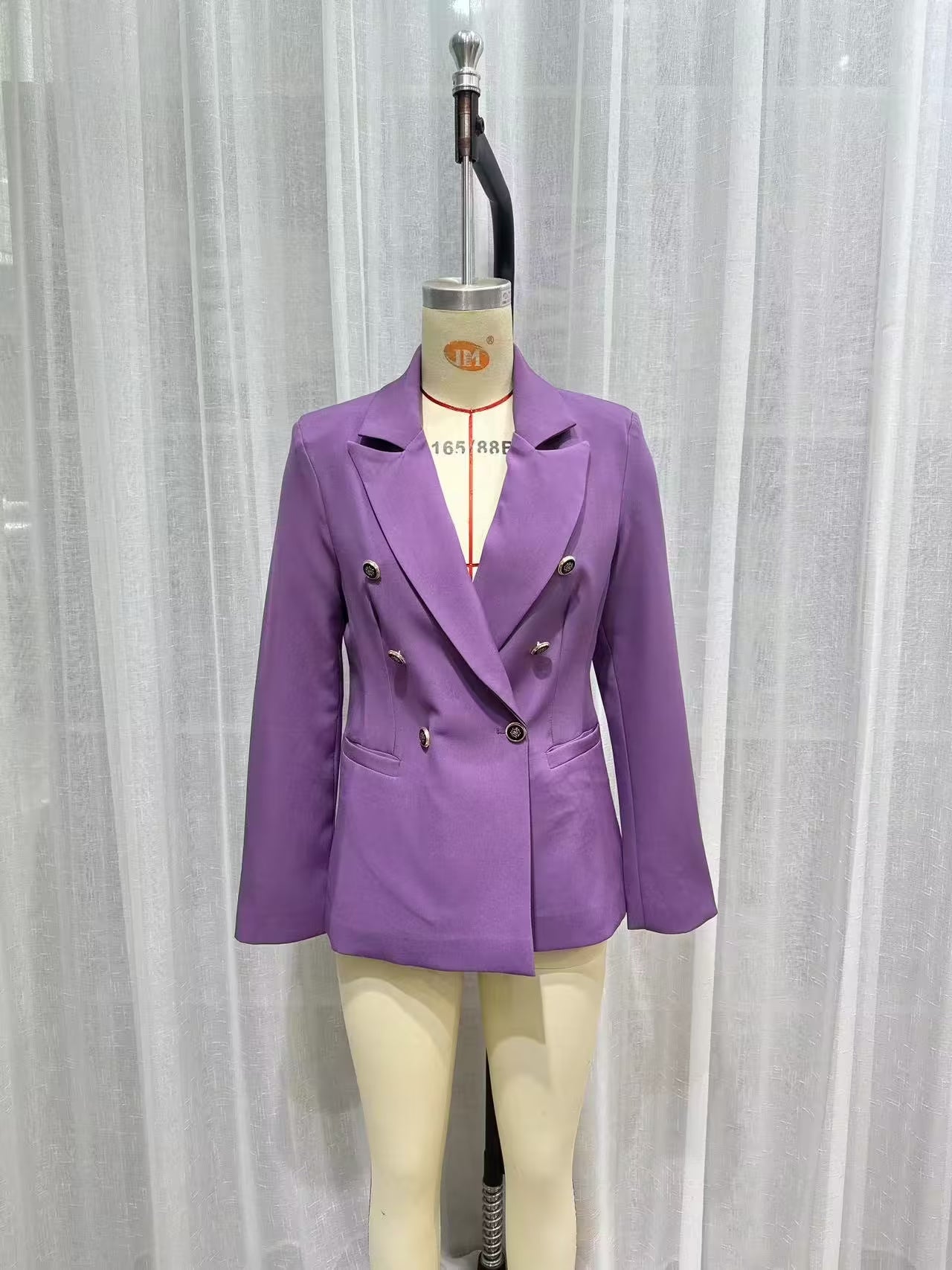 Summer Women Clothing Casual Simple All Match Purple Double Breasted Blazer