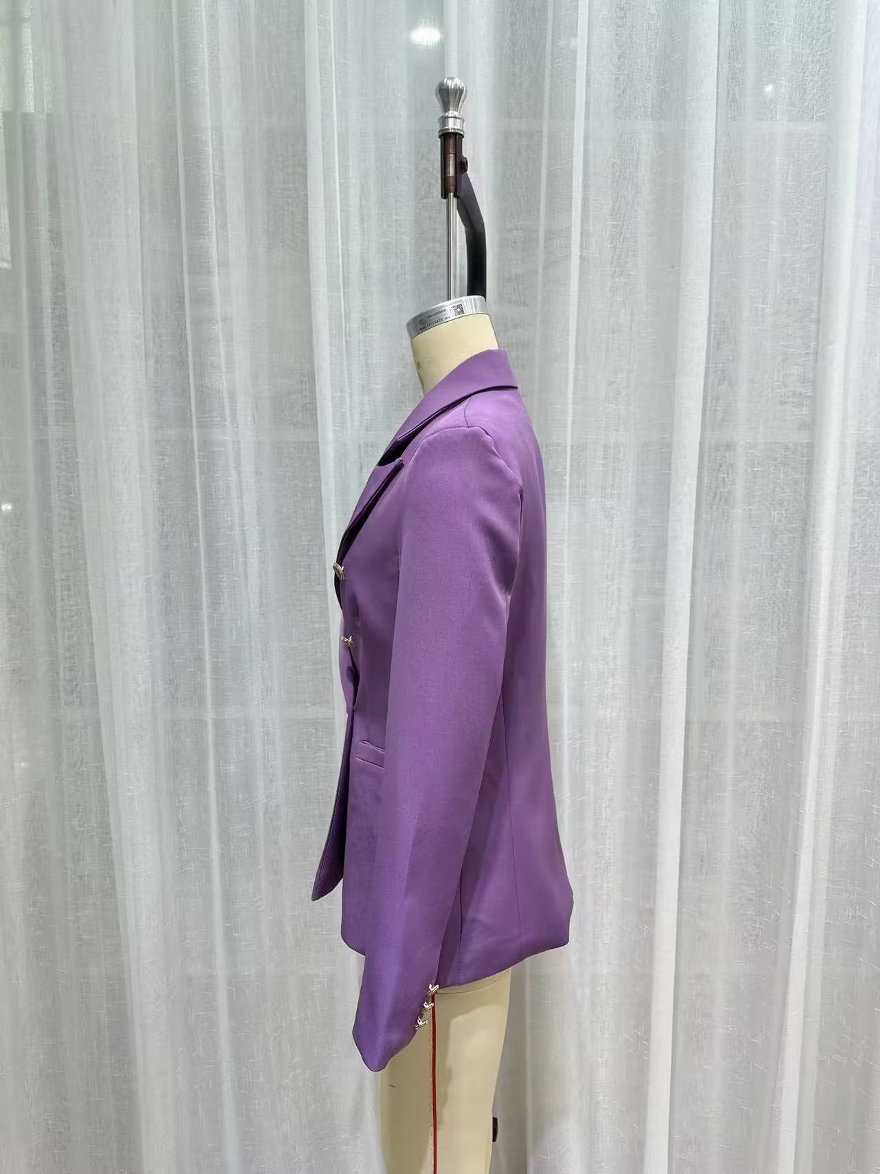 Summer Women Clothing Casual Simple All Match Purple Double Breasted Blazer