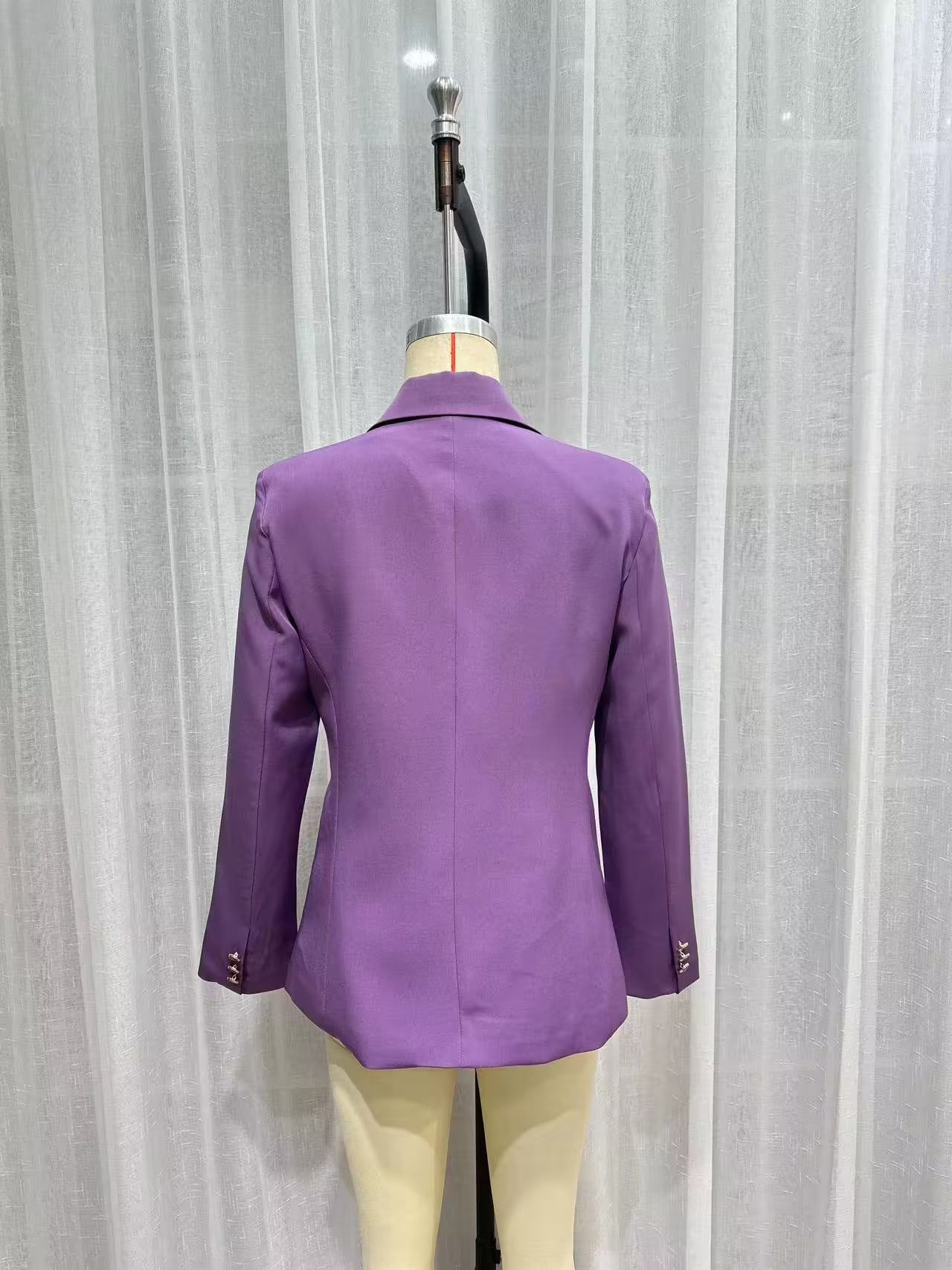 Summer Women Clothing Casual Simple All Match Purple Double Breasted Blazer