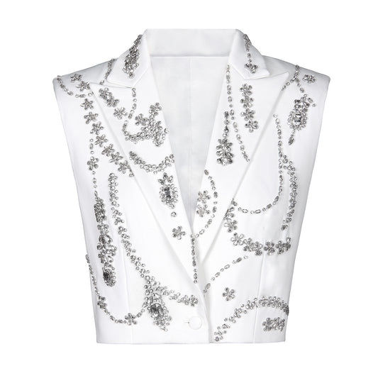 Summer Advanced Sleeveless Heavy Industry Rhinestone Women Business Vest for Women