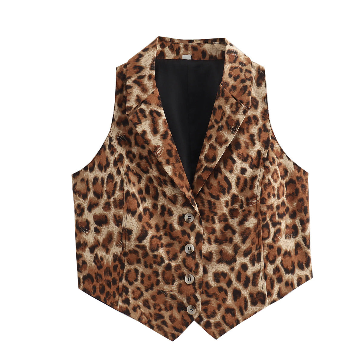 Ropa de mujer Chaleco informal holgado corto con estampado de leopardo y botones y cuello tipo polo