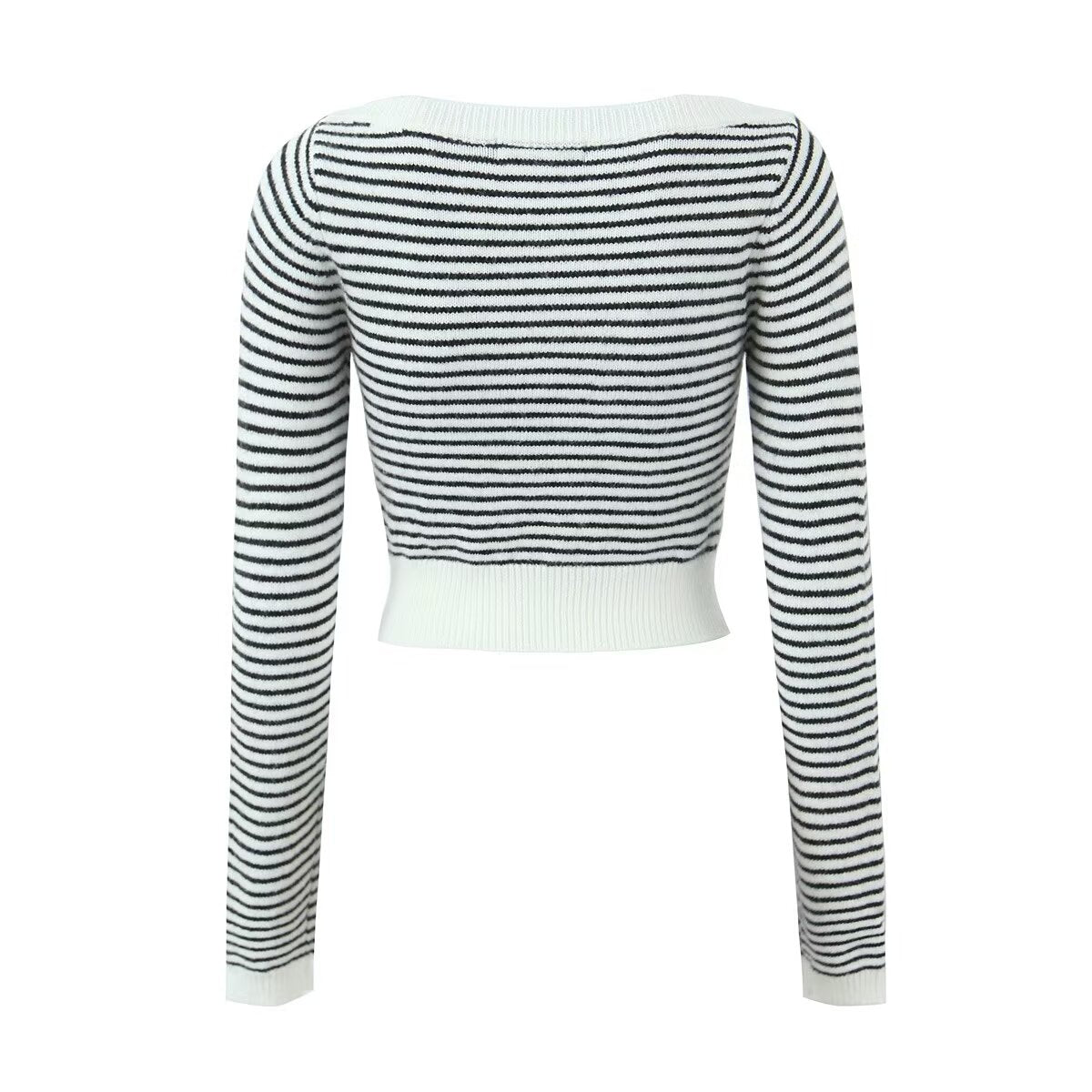 Striped Slim Fit Slimming Short Outer Wear Long Sleeve Bottoming Top Knitwear Women Early Spring Korean