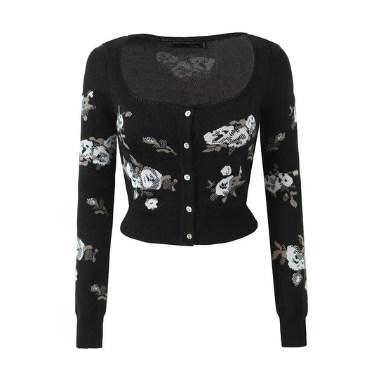 Printemps automne femmes col rond Jacquard tricoté Cardigan