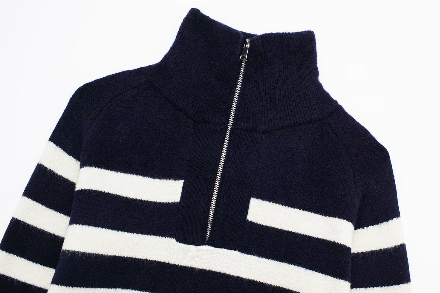 Winter Casual Zipper Mock Neck Stripes Knitwear