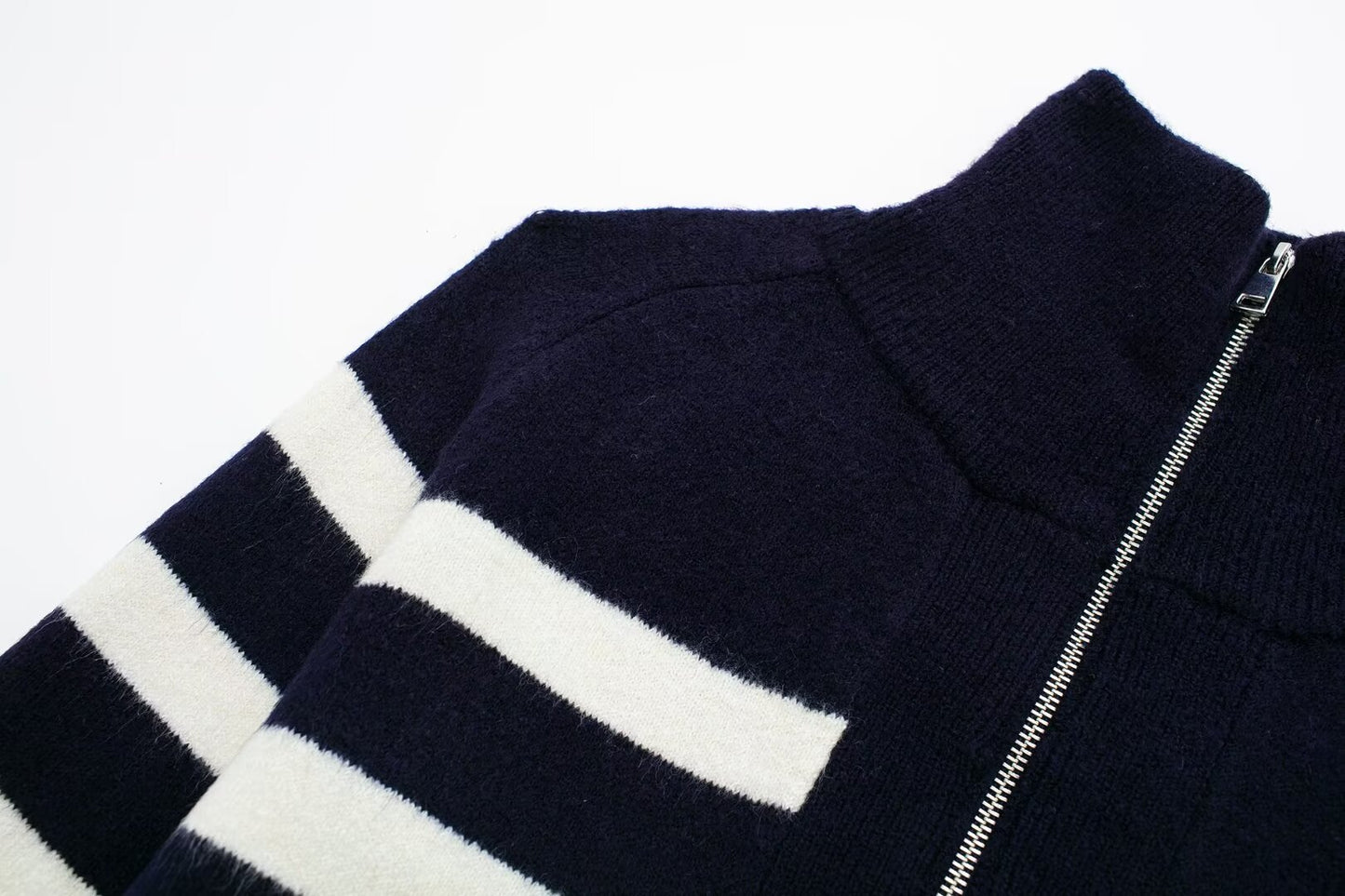 Winter Casual Zipper Mock Neck Stripes Knitwear