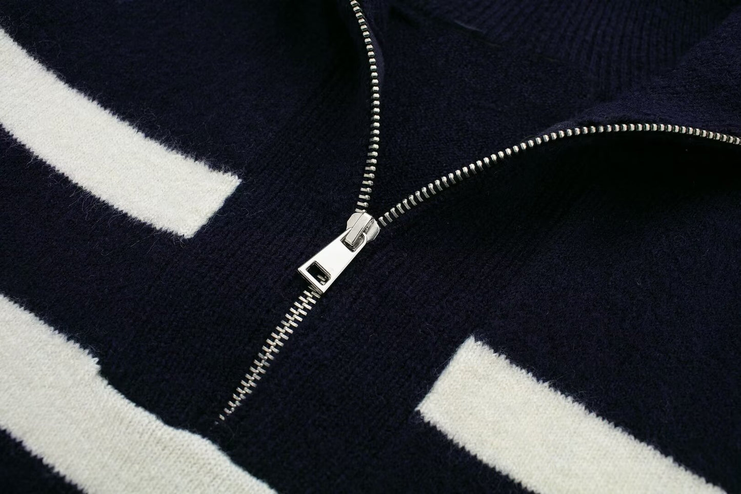 Winter Casual Zipper Mock Neck Stripes Knitwear