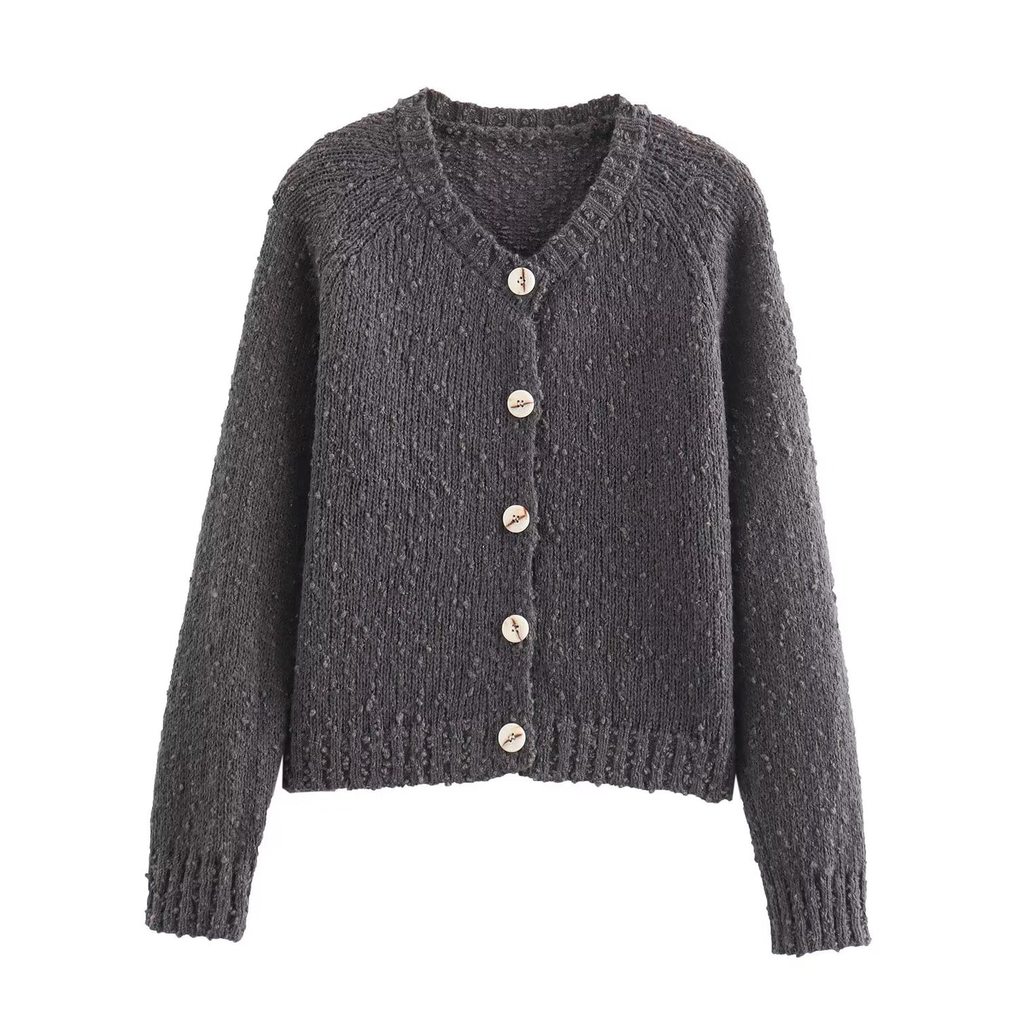 Manteau cardigan à manches longues en tricot à pois vieillis et à la mode pour femmes