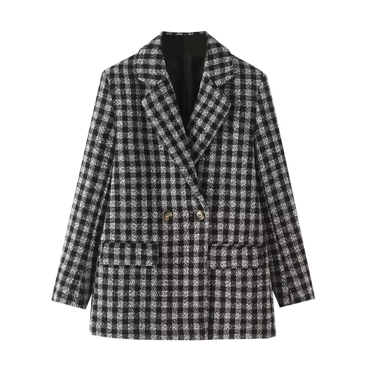 Blazer de cuadros de lana de otoño para mujer, blazer pequeño